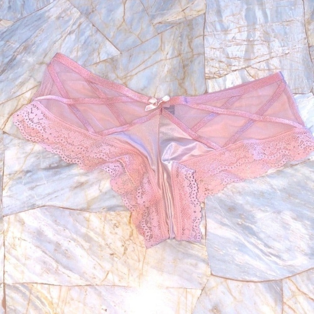 XS VERY SEXY Crisscross Cheeky Panty Thong Bikini Criss-Cross Satin Lace Mesh